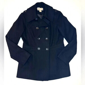 Michael Kors Women’s Black Wool Blend Double Breasted Pea Coat Size - Small